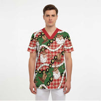 Cowboy Hawaii Mele Kalikimaka Scrub Top Paniolo Kukui Nut Pikake Lei Red Version LT14 - Polynesian Pride