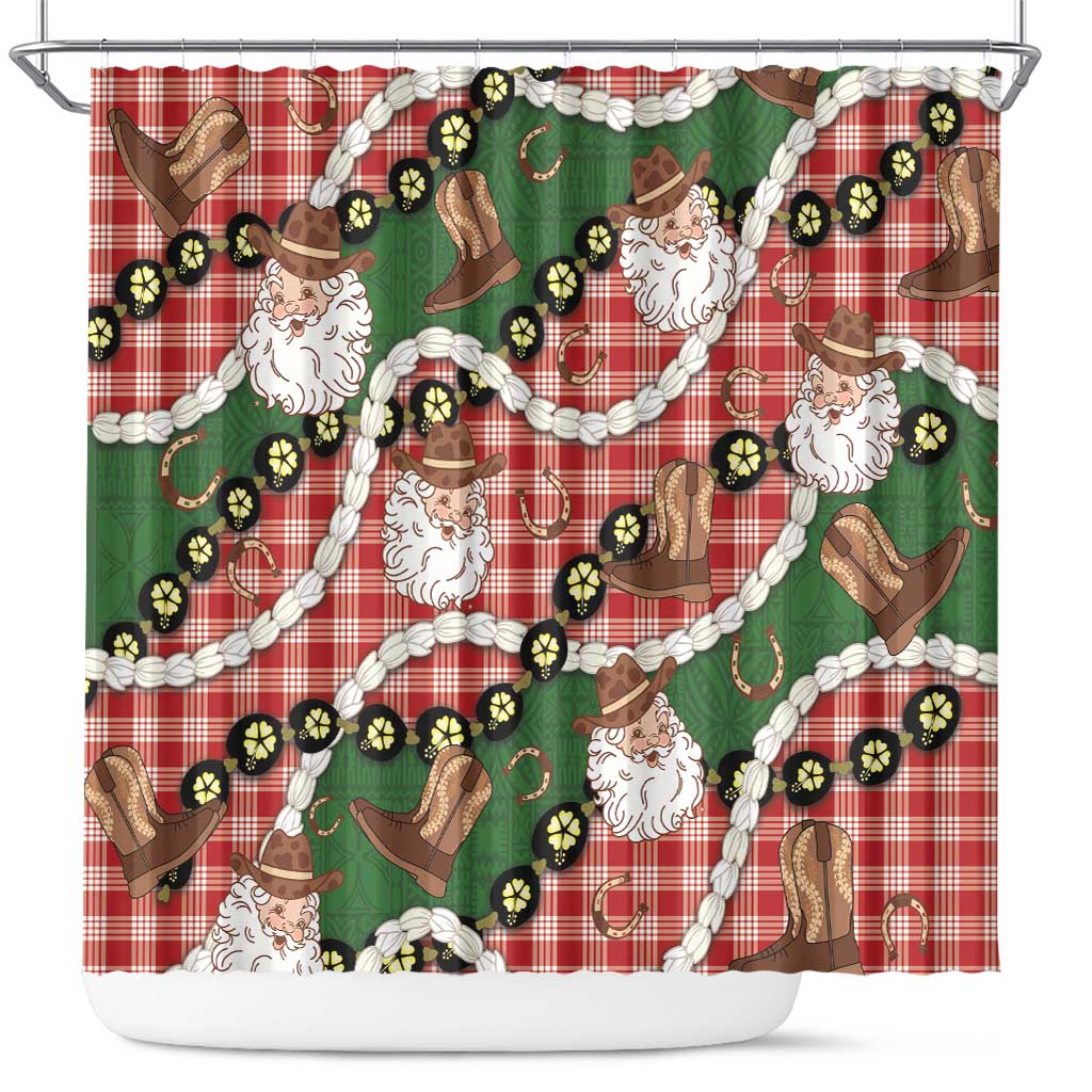 Cowboy Hawaii Mele Kalikimaka Shower Curtain Paniolo Kukui Nut Pikake Lei Red Version LT14 Red - Polynesian Pride