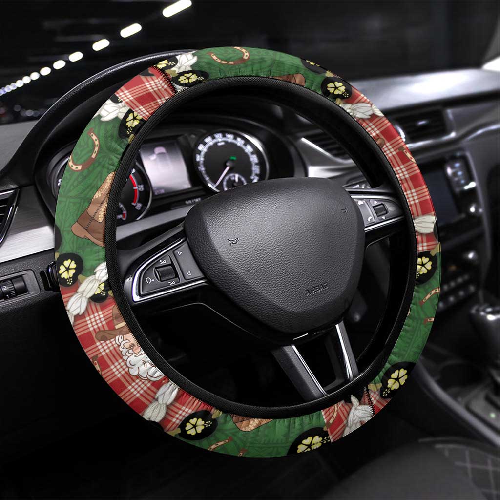 Cowboy Hawaii Mele Kalikimaka Steering Wheel Cover Paniolo Kukui Nut Pikake Lei Red Version LT14 Universal Fit Red - Polynesian Pride
