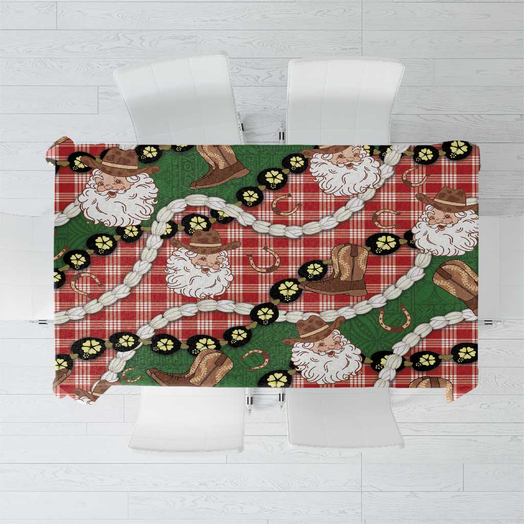 Cowboy Hawaii Mele Kalikimaka Tablecloth Paniolo Kukui Nut Pikake Lei Red Version LT14 Red - Polynesian Pride
