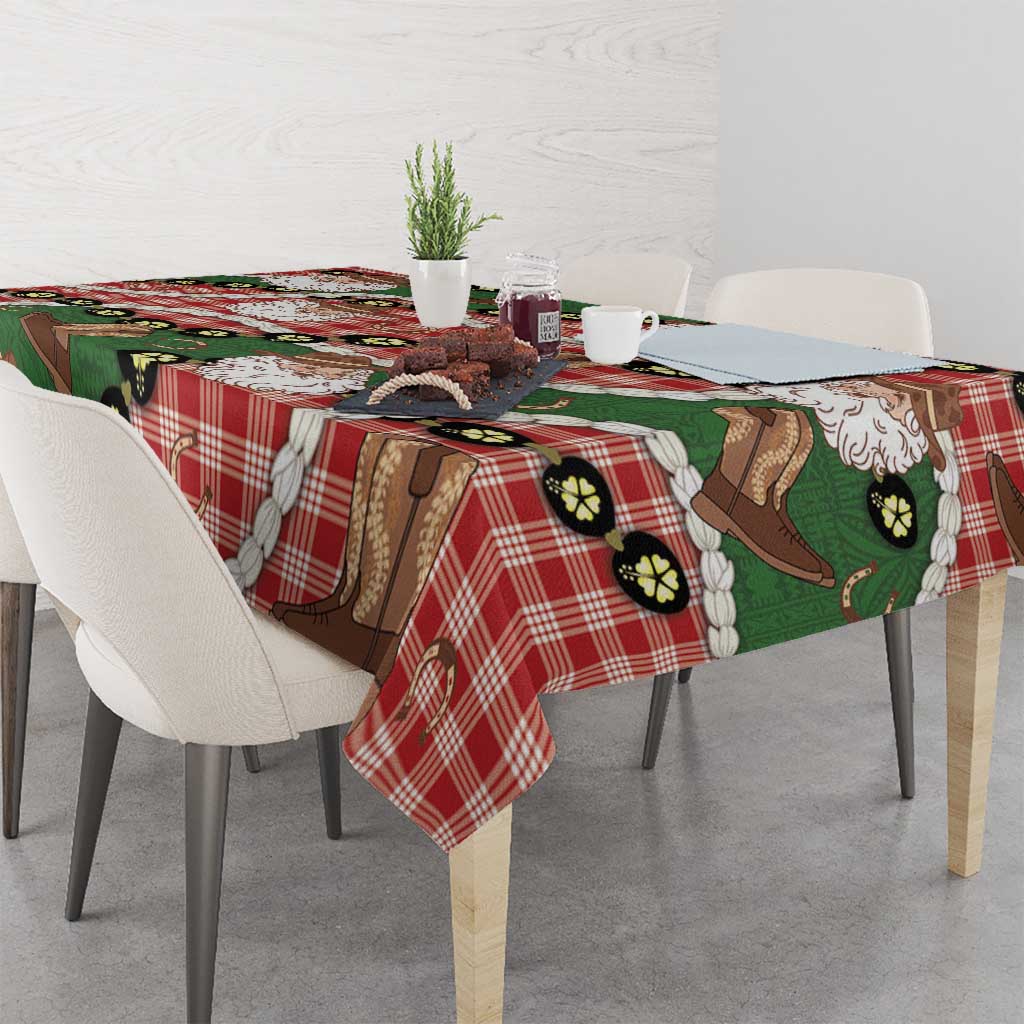 Cowboy Hawaii Mele Kalikimaka Tablecloth Paniolo Kukui Nut Pikake Lei Red Version LT14 - Polynesian Pride