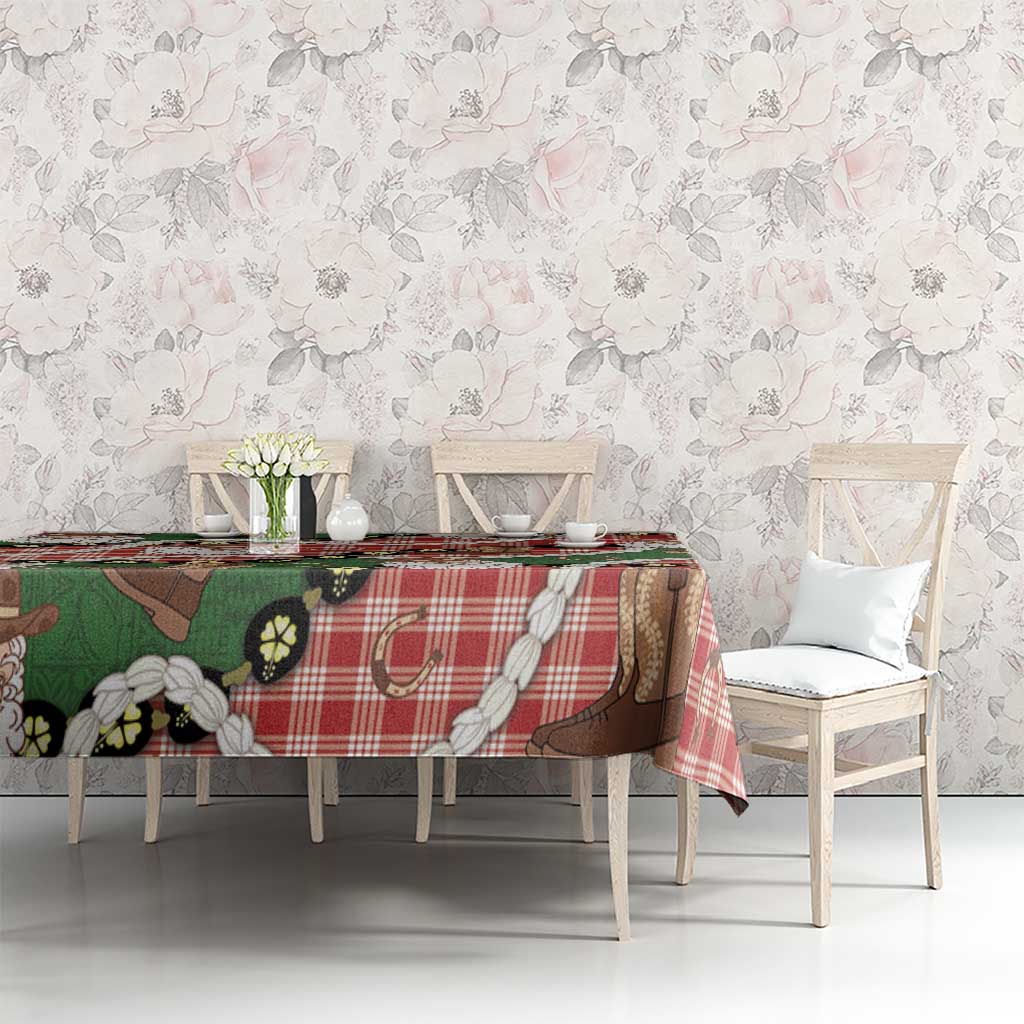 Cowboy Hawaii Mele Kalikimaka Tablecloth Paniolo Kukui Nut Pikake Lei Red Version LT14 - Polynesian Pride