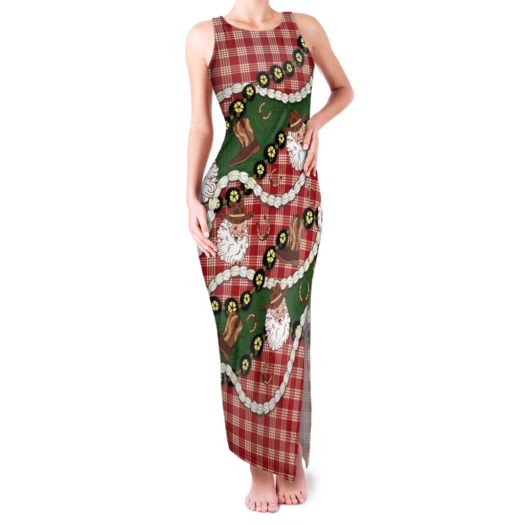 Cowboy Hawaii Mele Kalikimaka Tank Maxi Dress Paniolo Kukui Nut Pikake Lei Red Version LT14 Women Red - Polynesian Pride