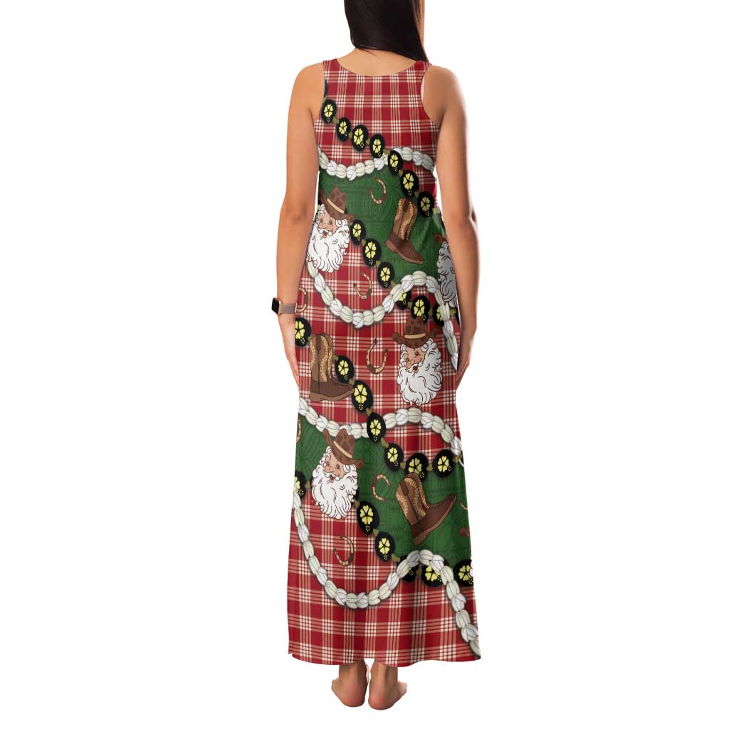 Cowboy Hawaii Mele Kalikimaka Tank Maxi Dress Paniolo Kukui Nut Pikake Lei Red Version LT14 - Polynesian Pride