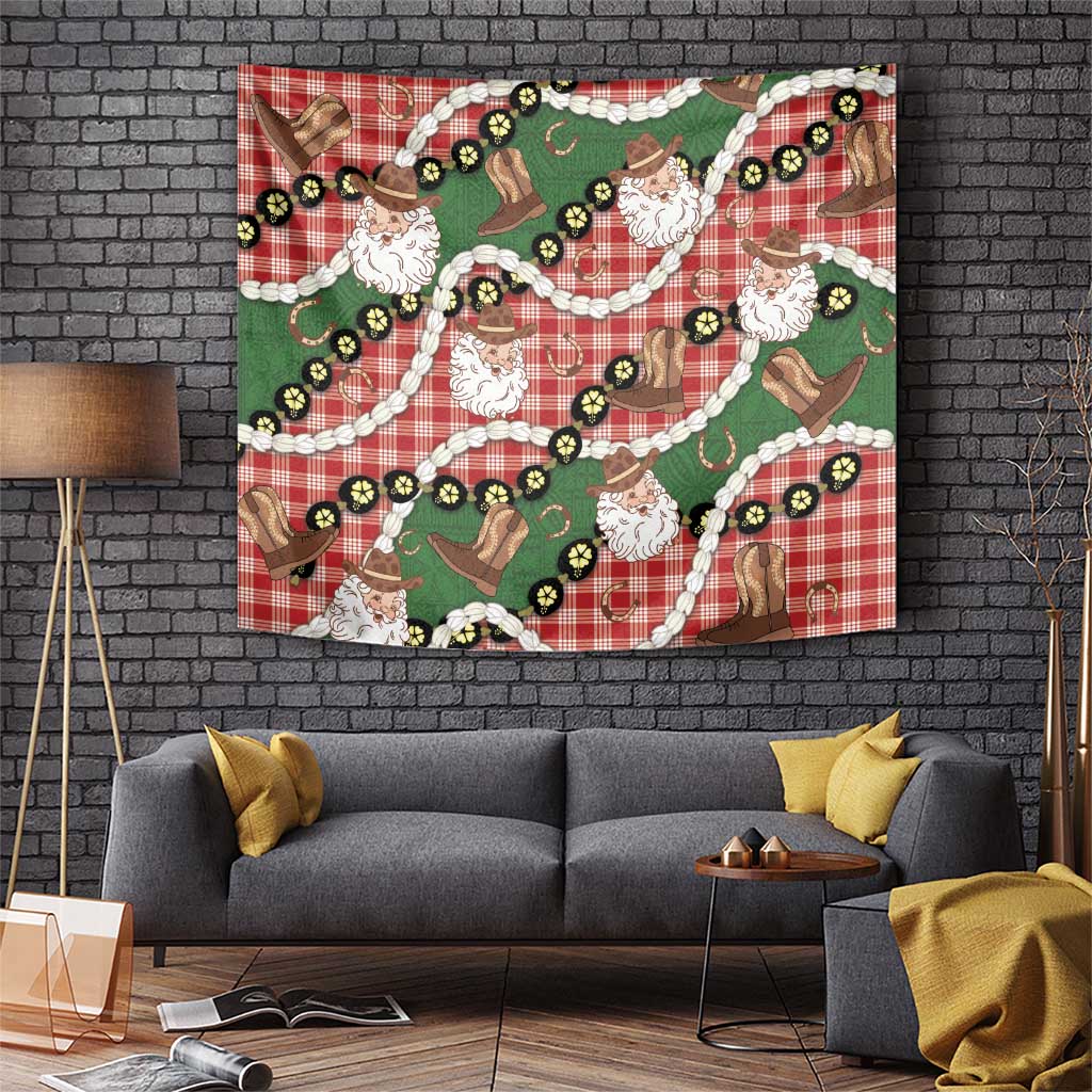 Cowboy Hawaii Mele Kalikimaka Tapestry Paniolo Kukui Nut Pikake Lei Red Version LT14 Red - Polynesian Pride