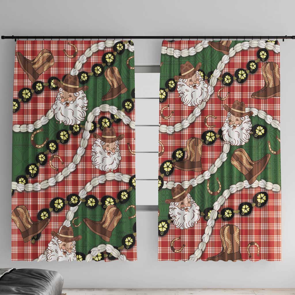 Cowboy Hawaii Mele Kalikimaka Window Curtain Paniolo Kukui Nut Pikake Lei Red Version LT14 With Hooks Red - Polynesian Pride