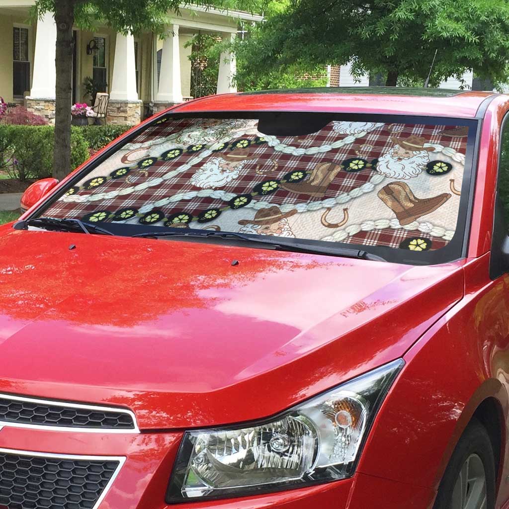 Cowboy Hawaii Mele Kalikimaka Auto Sun Shade Paniolo Kukui Nut Pikake Lei Burgundy Version LT14 - Polynesian Pride