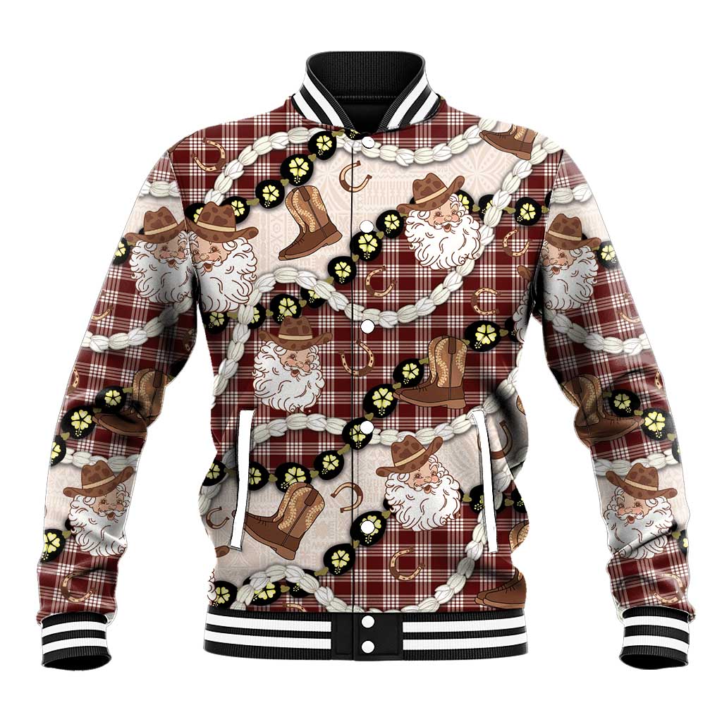 Cowboy Hawaii Mele Kalikimaka Baseball Jacket Paniolo Kukui Nut Pikake Lei Burgundy Version LT14 Unisex Burgundy - Polynesian Pride