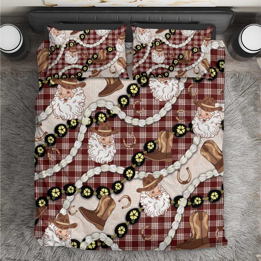 Cowboy Hawaii Mele Kalikimaka Bedding Set Paniolo Kukui Nut Pikake Lei Burgundy Version LT14 Burgundy - Polynesian Pride