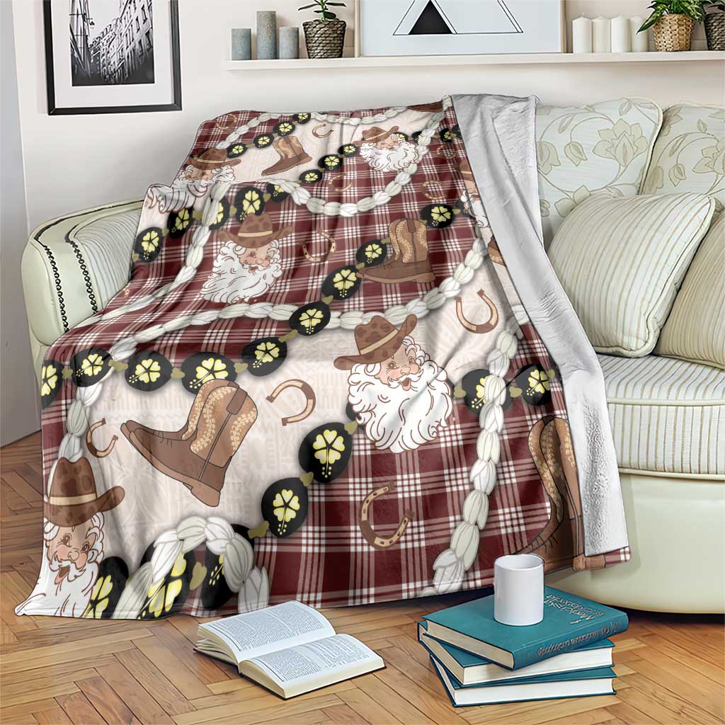 Cowboy Hawaii Mele Kalikimaka Blanket Paniolo Kukui Nut Pikake Lei Burgundy Version LT14 Burgundy - Polynesian Pride