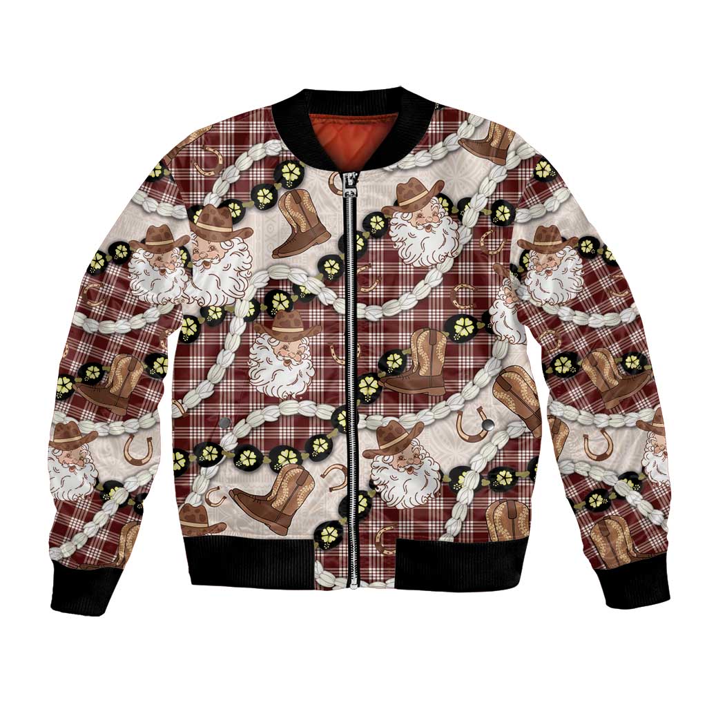 Cowboy Hawaii Mele Kalikimaka Bomber Jacket Paniolo Kukui Nut Pikake Lei Burgundy Version LT14 Unisex Burgundy - Polynesian Pride