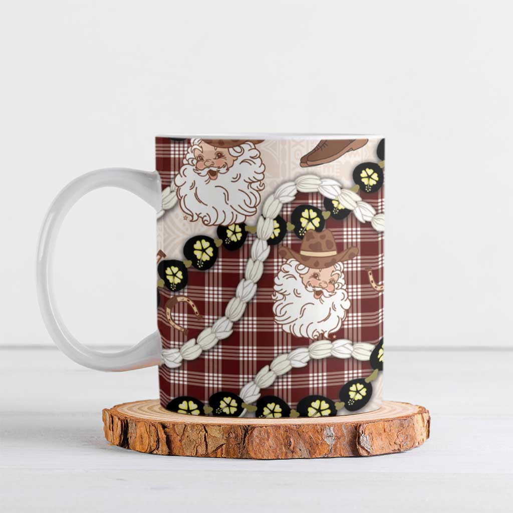 Cowboy Hawaii Mele Kalikimaka Ceramic Mug Paniolo Kukui Nut Pikake Lei Burgundy Version LT14 Burgundy - Polynesian Pride