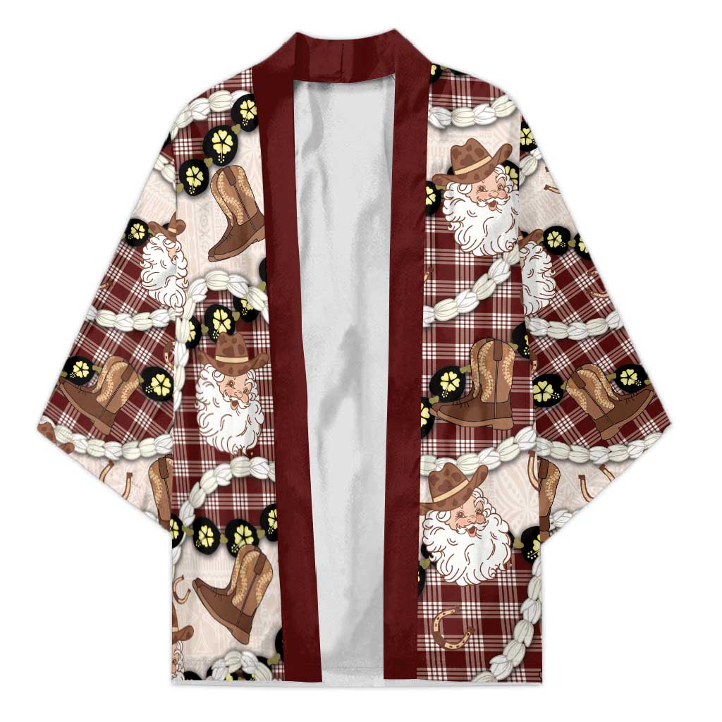 Cowboy Hawaii Mele Kalikimaka Kimono Paniolo Kukui Nut Pikake Lei Burgundy Version LT14 Unisex Burgundy - Polynesian Pride