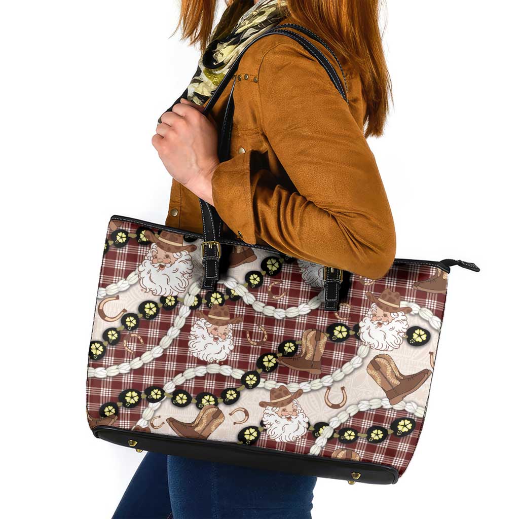 Cowboy Hawaii Mele Kalikimaka Leather Tote Bag Paniolo Kukui Nut Pikake Lei Burgundy Version LT14 Burgundy - Polynesian Pride