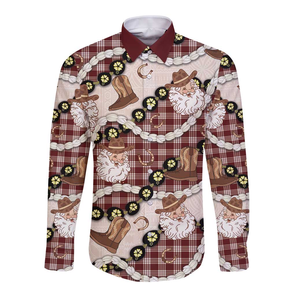 Cowboy Hawaii Mele Kalikimaka Long Sleeve Button Shirt Paniolo Kukui Nut Pikake Lei Burgundy Version LT14 Unisex Burgundy - Polynesian Pride