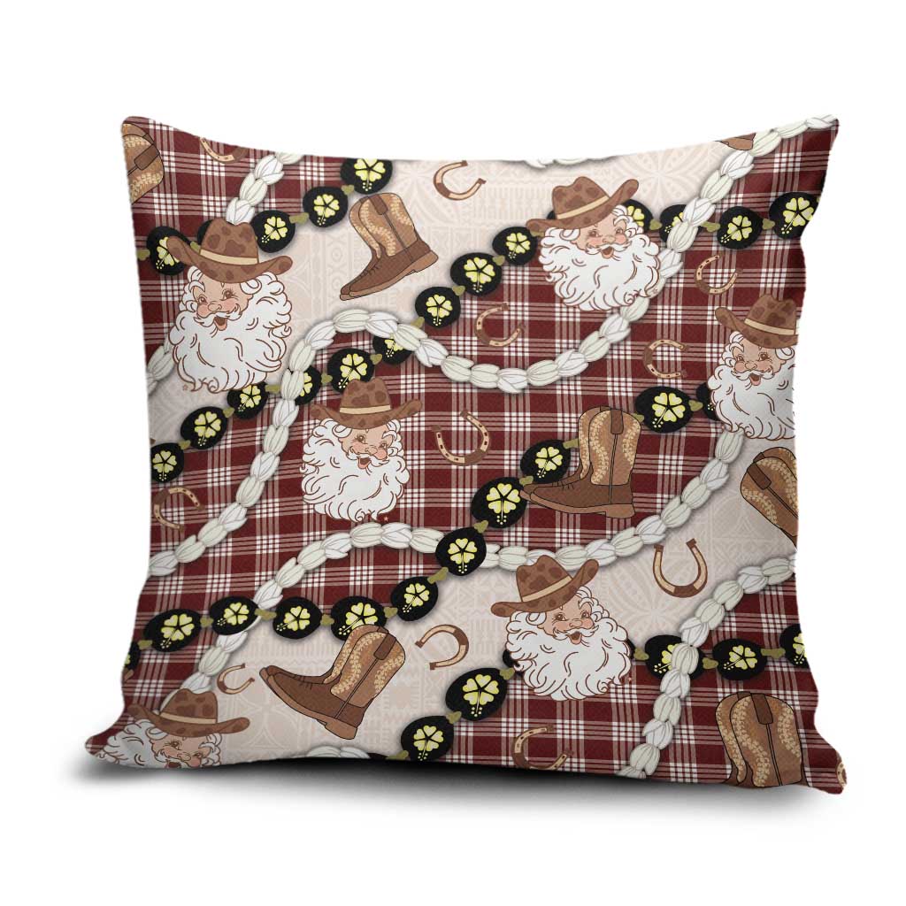 Cowboy Hawaii Mele Kalikimaka Pillow Cover Paniolo Kukui Nut Pikake Lei Burgundy Version LT14 Burgundy - Polynesian Pride