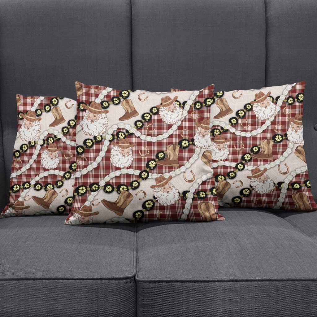 Cowboy Hawaii Mele Kalikimaka Pillow Cover Paniolo Kukui Nut Pikake Lei Burgundy Version LT14 - Polynesian Pride