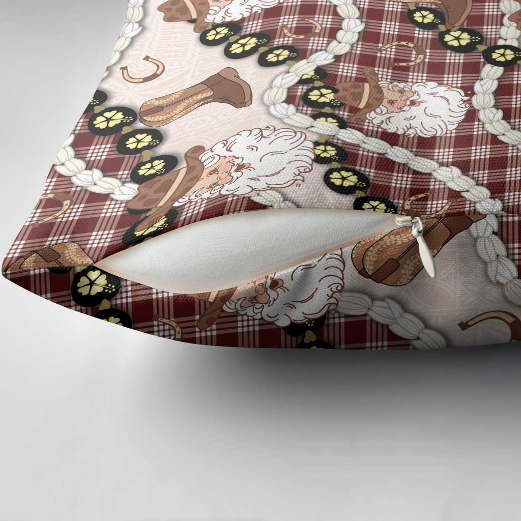 Cowboy Hawaii Mele Kalikimaka Pillow Cover Paniolo Kukui Nut Pikake Lei Burgundy Version LT14 - Polynesian Pride