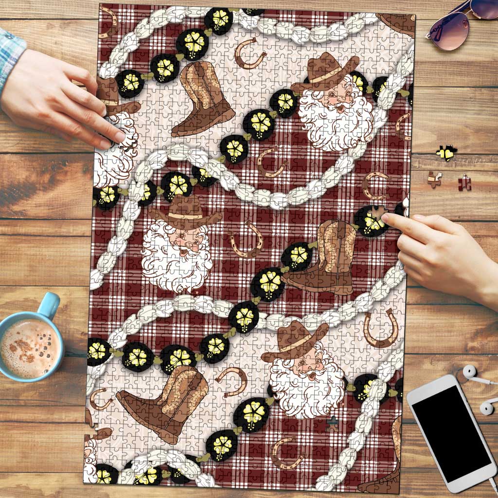 Cowboy Hawaii Mele Kalikimaka Puzzle Paniolo Kukui Nut Pikake Lei Burgundy Version LT14 Burgundy - Polynesian Pride