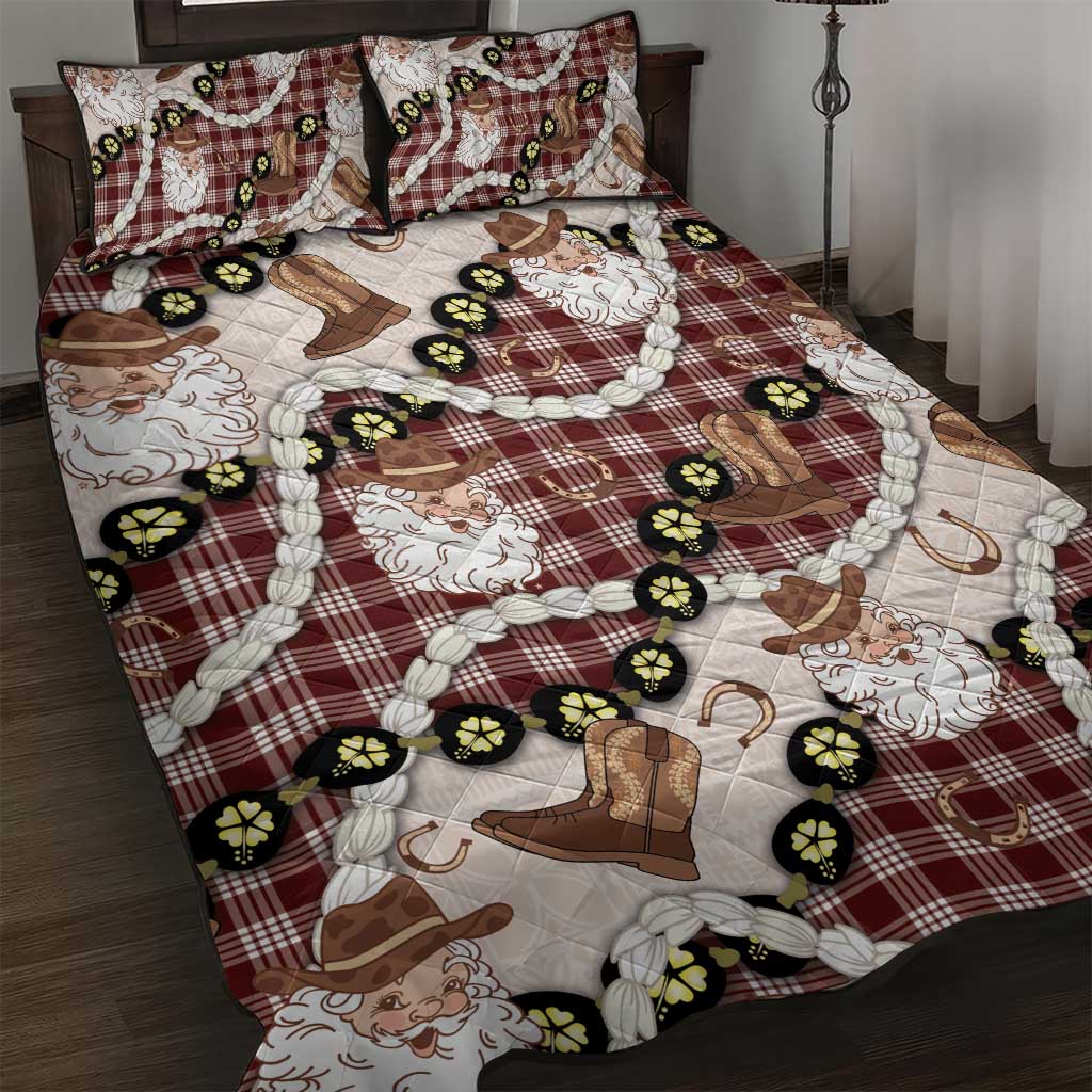 Cowboy Hawaii Mele Kalikimaka Quilt Bed Set Paniolo Kukui Nut Pikake Lei Burgundy Version LT14 Burgundy - Polynesian Pride