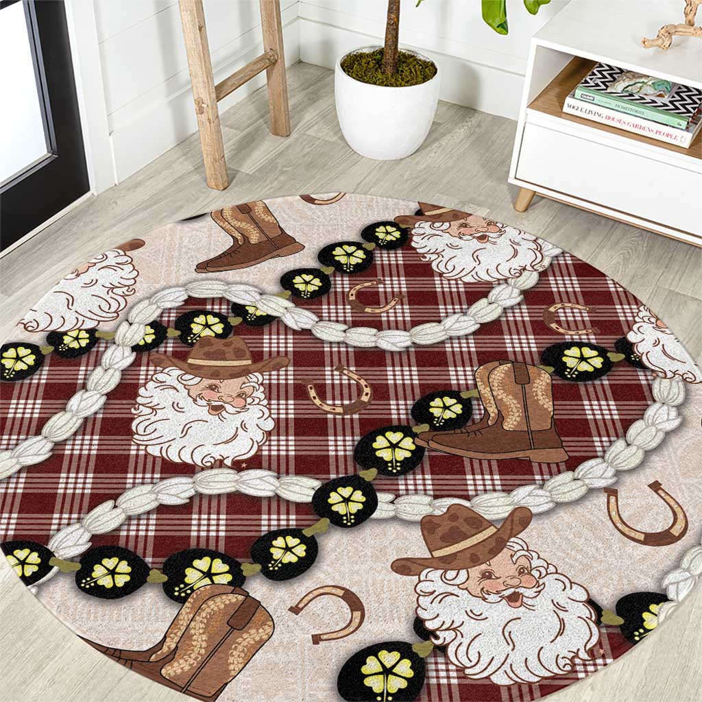 Cowboy Hawaii Mele Kalikimaka Round Carpet Paniolo Kukui Nut Pikake Lei Burgundy Version LT14 Burgundy - Polynesian Pride
