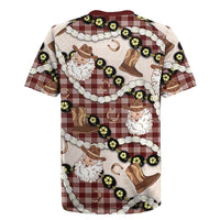 Cowboy Hawaii Mele Kalikimaka Rugby Jersey Paniolo Kukui Nut Pikake Lei Burgundy Version LT14 - Polynesian Pride