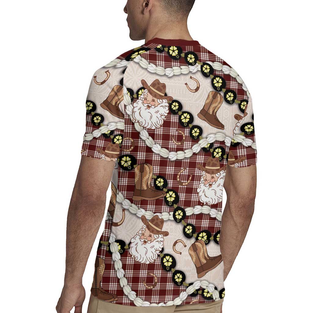 Cowboy Hawaii Mele Kalikimaka Rugby Jersey Paniolo Kukui Nut Pikake Lei Burgundy Version LT14 - Polynesian Pride