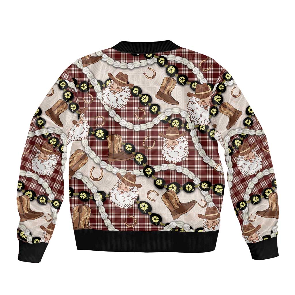 Cowboy Hawaii Mele Kalikimaka Sleeve Zip Bomber Jacket Paniolo Kukui Nut Pikake Lei Burgundy Version LT14 - Polynesian Pride