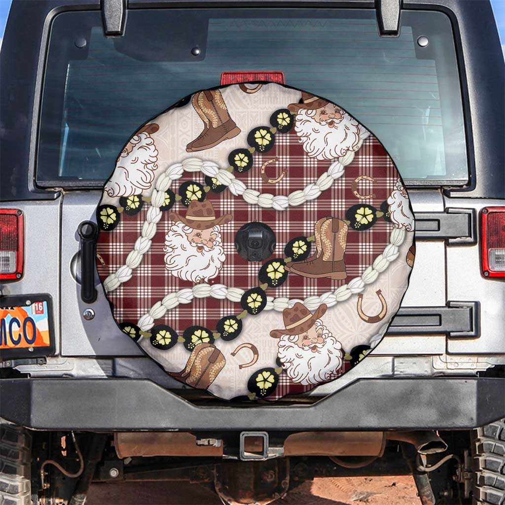 Cowboy Hawaii Mele Kalikimaka Spare Tire Cover Paniolo Kukui Nut Pikake Lei Burgundy Version LT14 Burgundy - Polynesian Pride