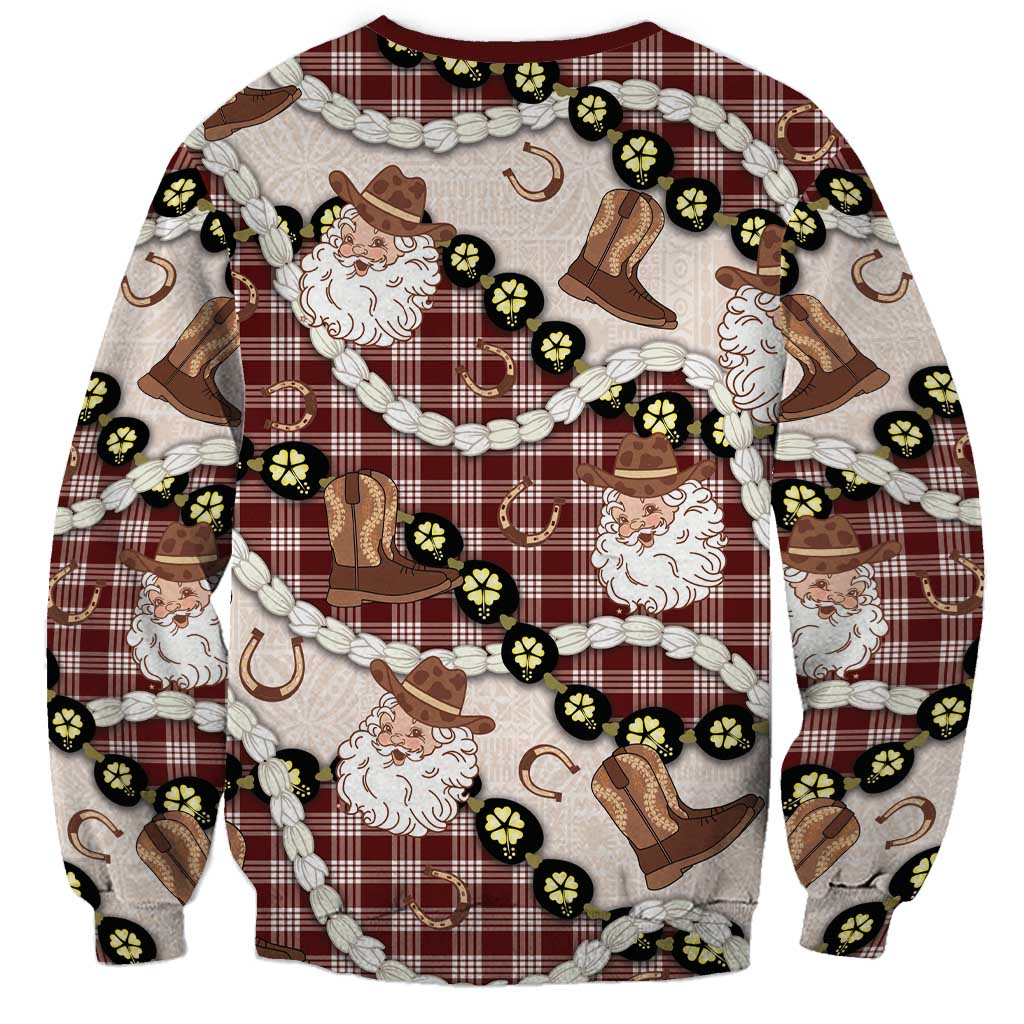 Cowboy Hawaii Mele Kalikimaka Sweatshirt Paniolo Kukui Nut Pikake Lei Burgundy Version LT14 - Polynesian Pride