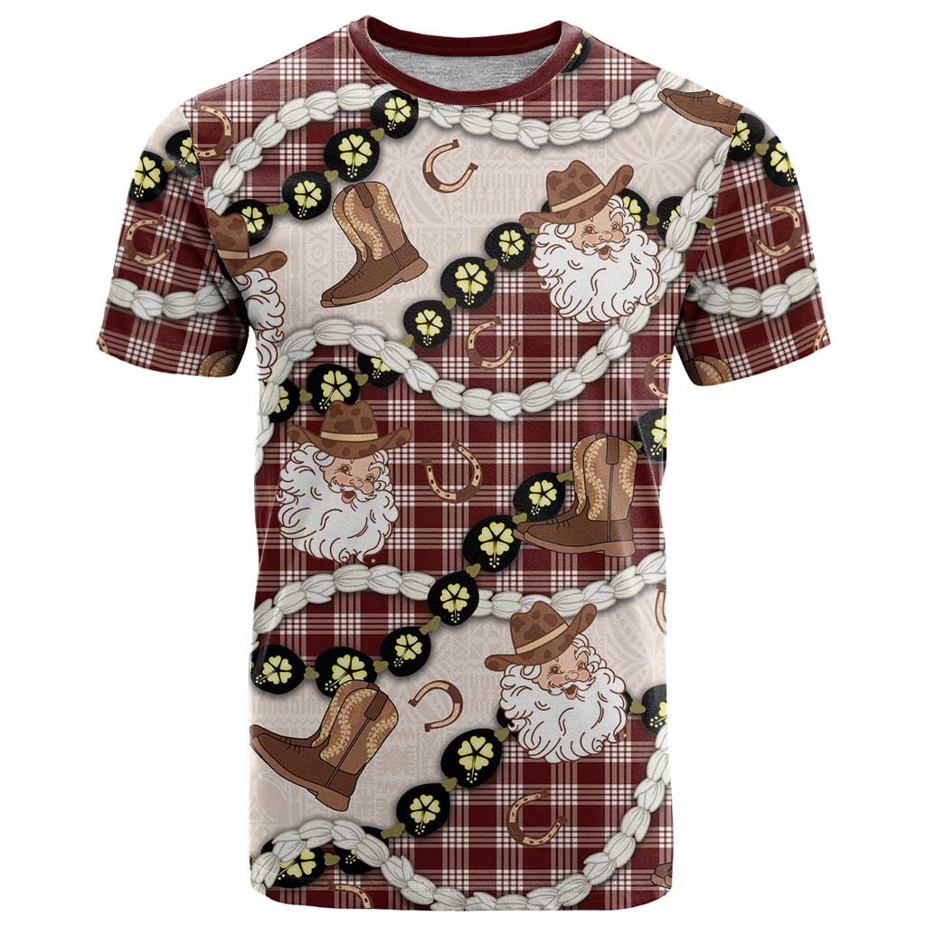 Cowboy Hawaii Mele Kalikimaka T Shirt Paniolo Kukui Nut Pikake Lei Burgundy Version LT14 Burgundy - Polynesian Pride