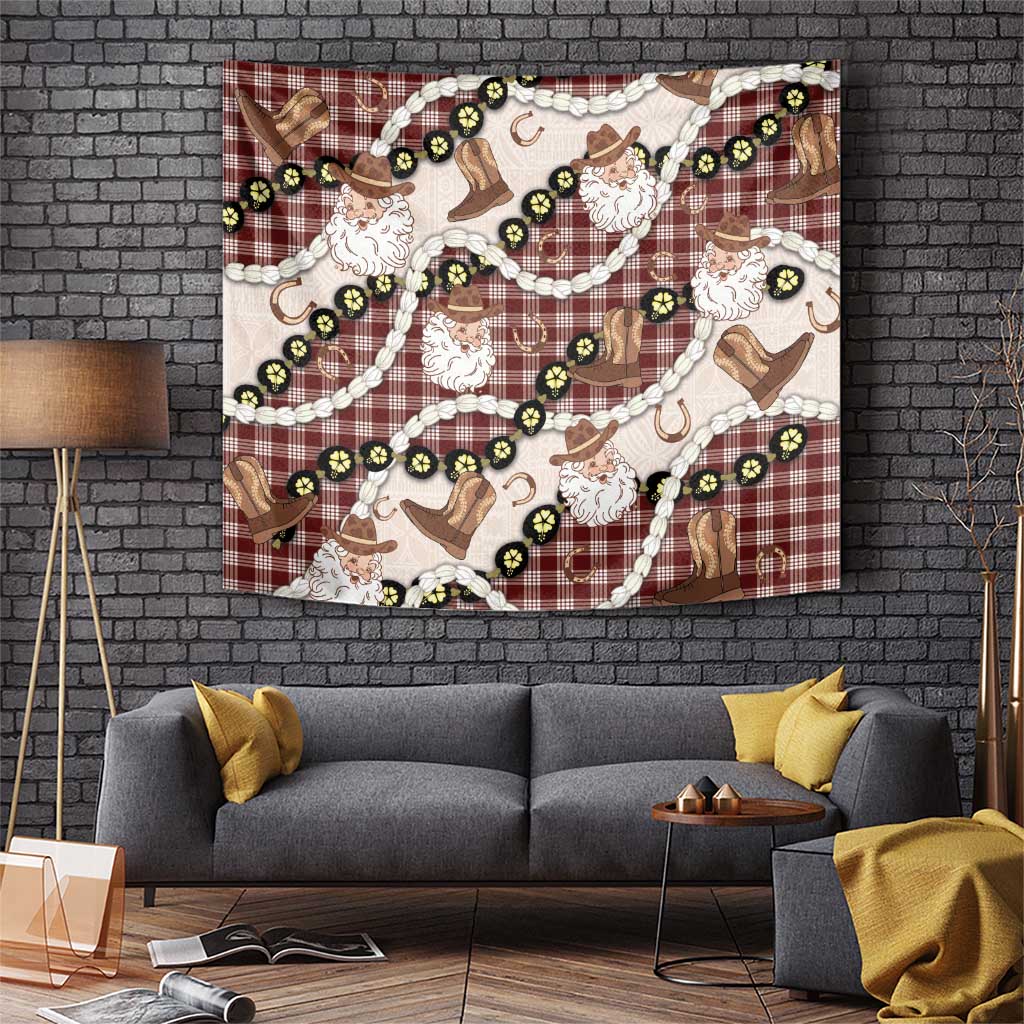 Cowboy Hawaii Mele Kalikimaka Tapestry Paniolo Kukui Nut Pikake Lei Burgundy Version LT14 Burgundy - Polynesian Pride