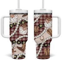 Cowboy Hawaii Mele Kalikimaka Tumbler With Handle Paniolo Kukui Nut Pikake Lei Burgundy Version LT14 One Size: 40 oz Burgundy - Polynesian Pride