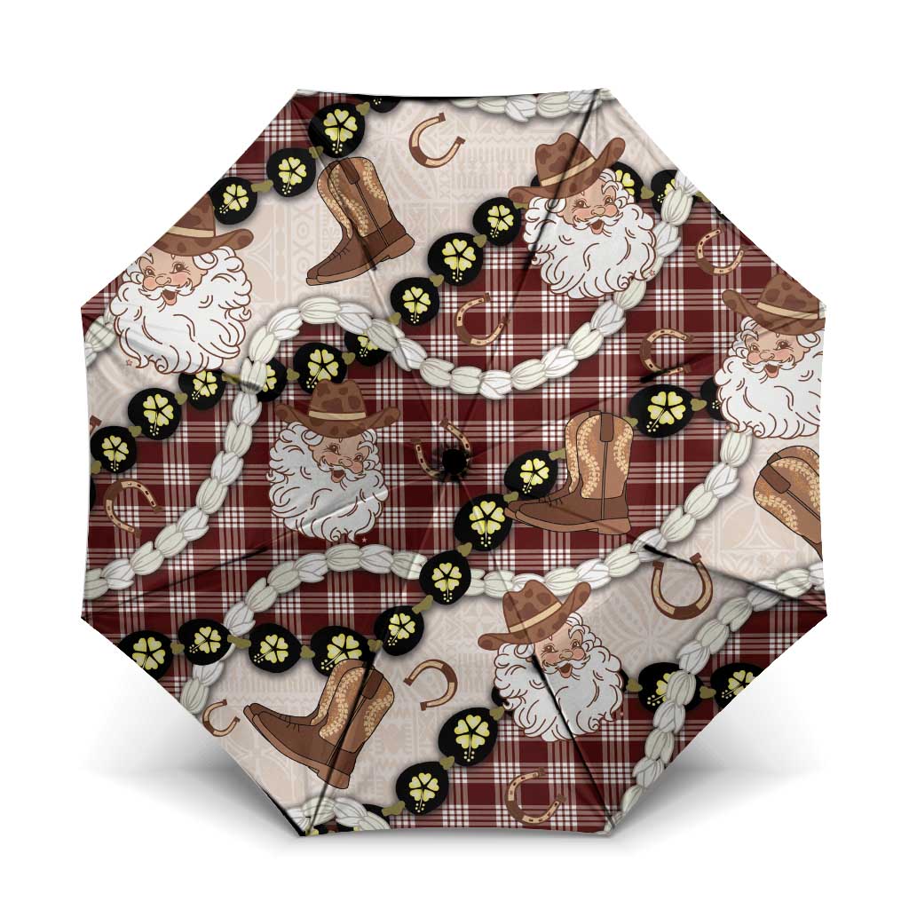 Cowboy Hawaii Mele Kalikimaka Umbrella Paniolo Kukui Nut Pikake Lei Burgundy Version LT14 One Size Folded 11.42 inch Opened Diameter 37.4 inch Burgundy - Polynesian Pride