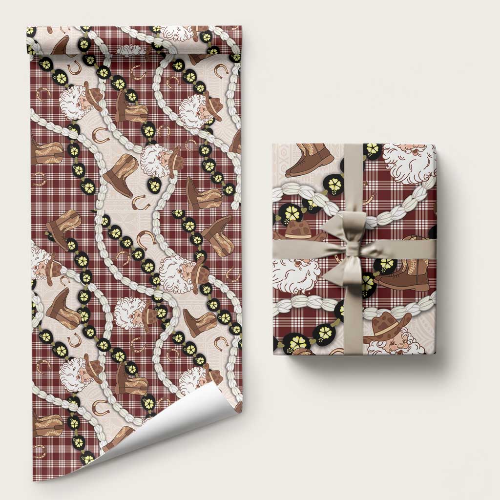 Cowboy Hawaii Mele Kalikimaka Wrapping Paper Paniolo Kukui Nut Pikake Lei Burgundy Version LT14 58" × 23" Burgundy - Polynesian Pride