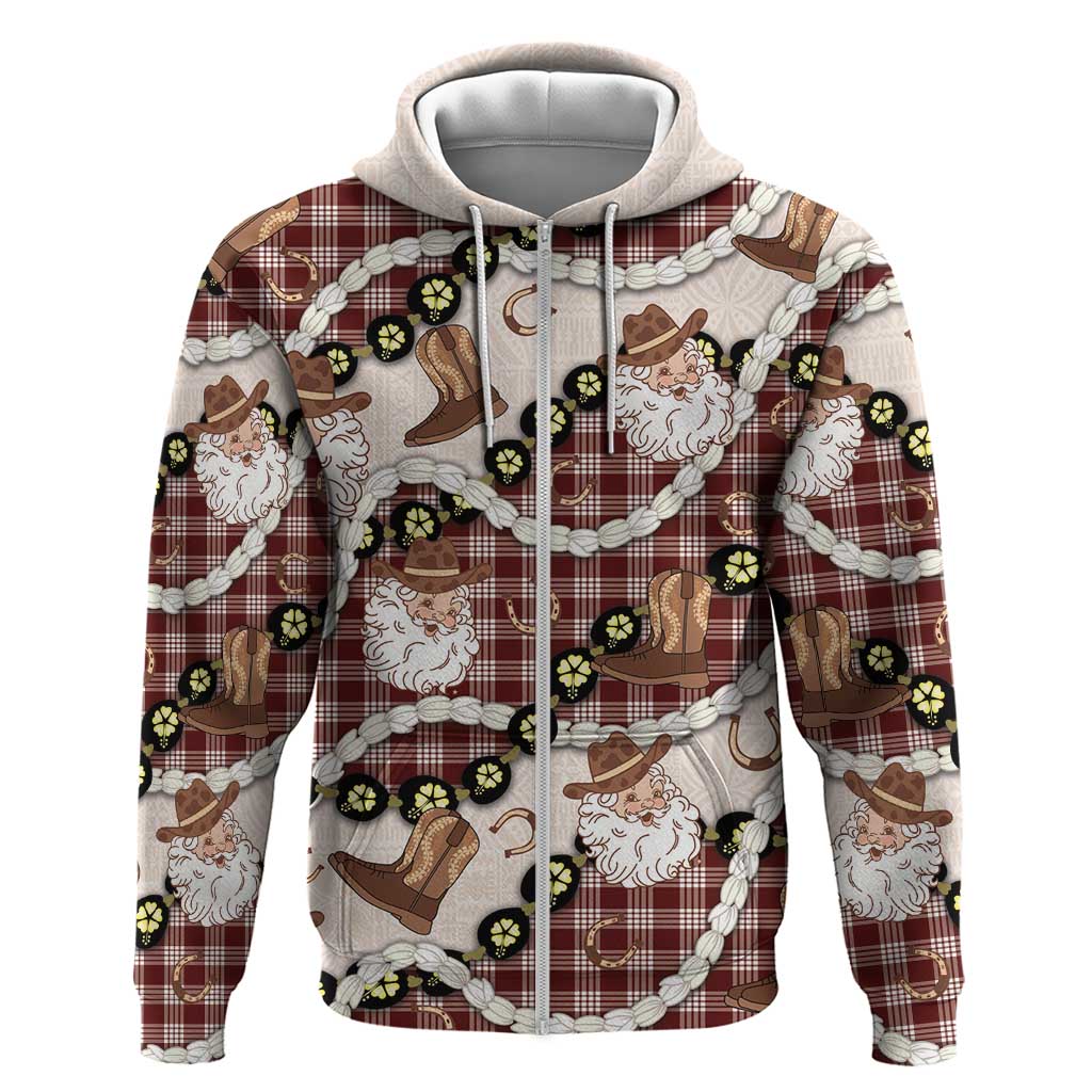 Cowboy Hawaii Mele Kalikimaka Zip Hoodie Paniolo Kukui Nut Pikake Lei Burgundy Version LT14 Zip Hoodie Burgundy - Polynesian Pride