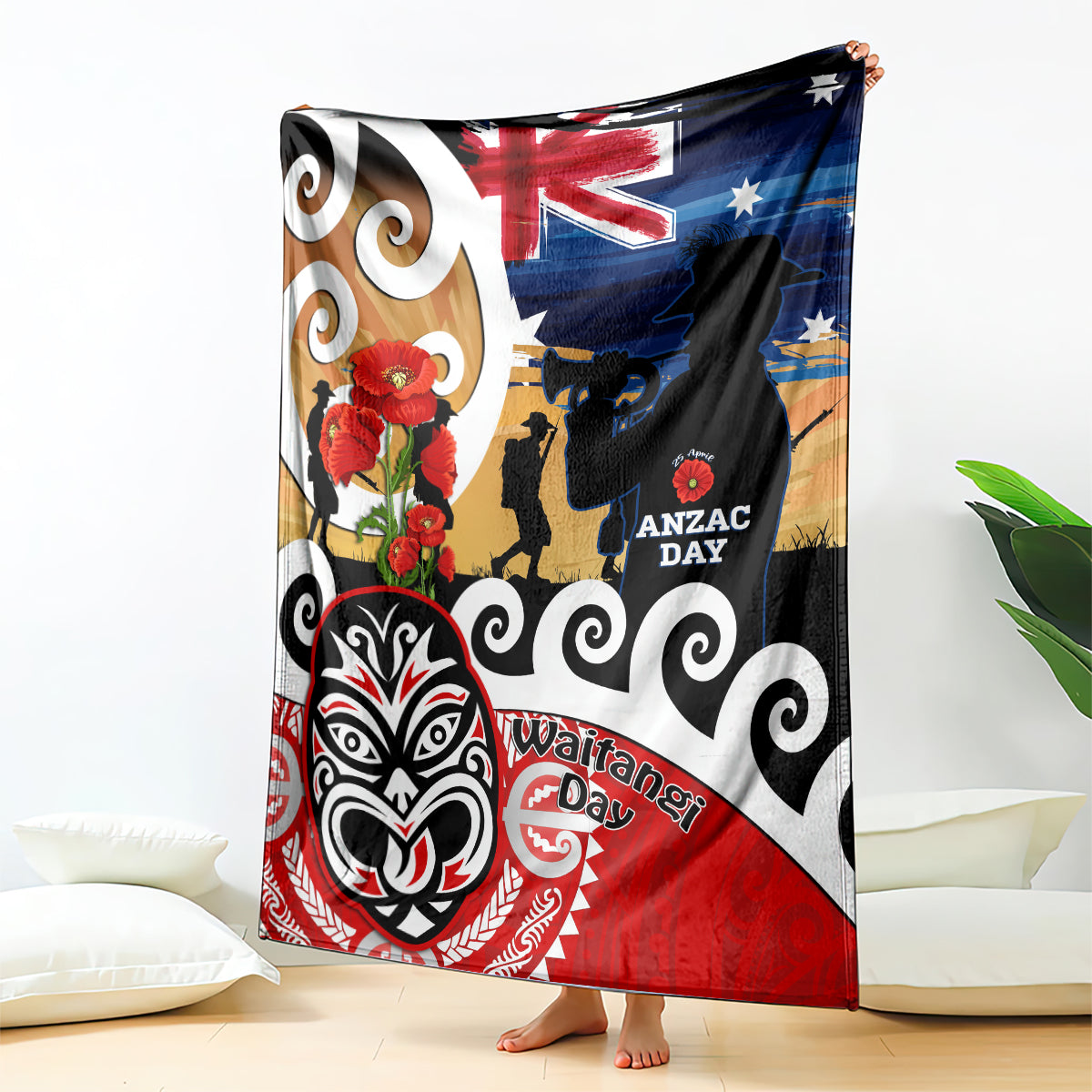 New Zealand Waitangi And ANZAC Day Blanket Aotearoa Maori Tiki With Last Post LT14 - Polynesian Pride