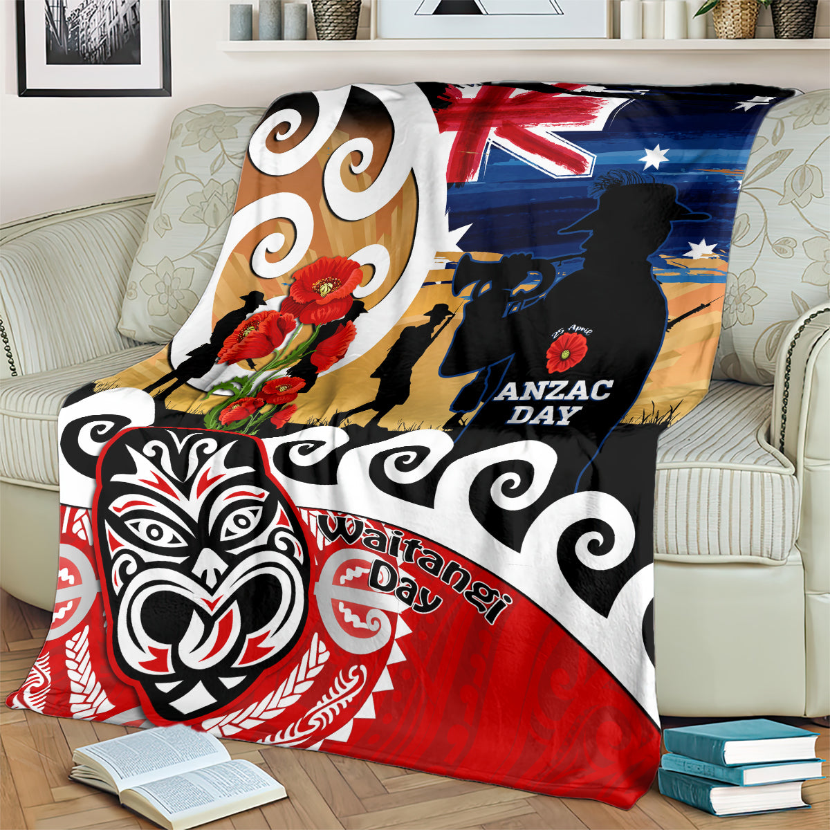New Zealand Waitangi And ANZAC Day Blanket Aotearoa Maori Tiki With Last Post LT14 - Polynesian Pride