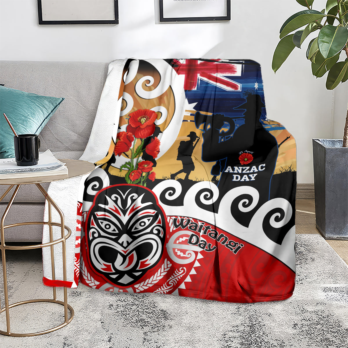 New Zealand Waitangi And ANZAC Day Blanket Aotearoa Maori Tiki With Last Post LT14 - Polynesian Pride