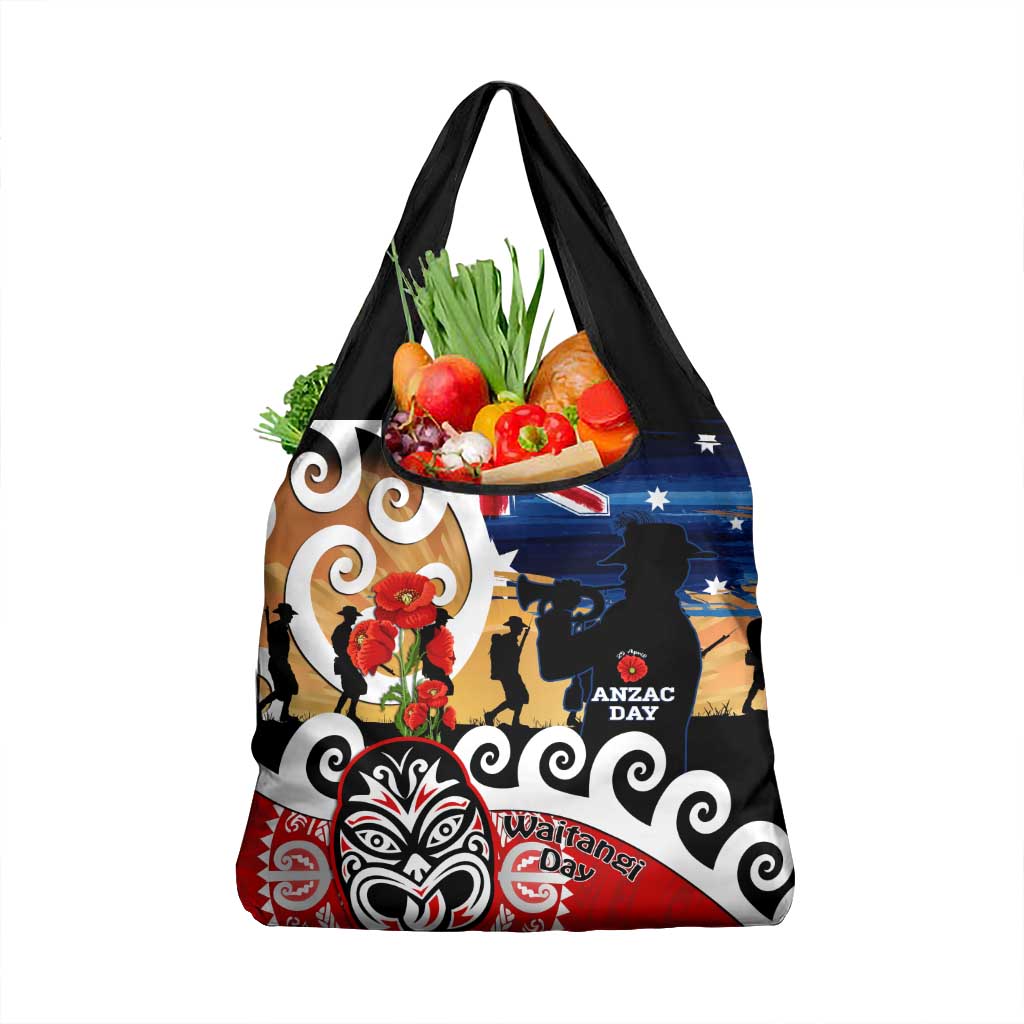 New Zealand Waitangi And ANZAC Day Grocery Bag Aotearoa Maori Tiki With Last Post LT14 1-pack One Size Black - Polynesian Pride