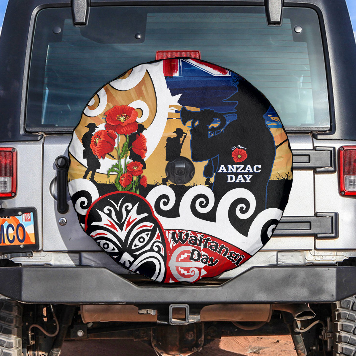 New Zealand Waitangi And ANZAC Day Spare Tire Cover Aotearoa Maori Tiki With Last Post