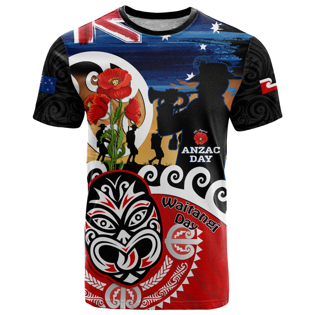 New Zealand Waitangi And ANZAC Day T Shirt Aotearoa Maori Tiki With Last Post LT14 Black - Polynesian Pride