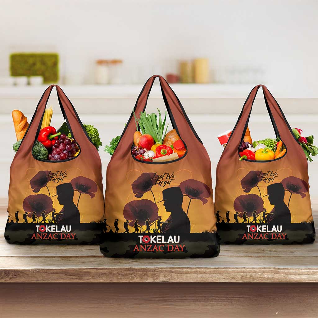 Tokelau ANZAC Day Grocery Bag Camouflage With Poppies Lest We Forget LT14 3-pack One Size Yellow - Polynesian Pride