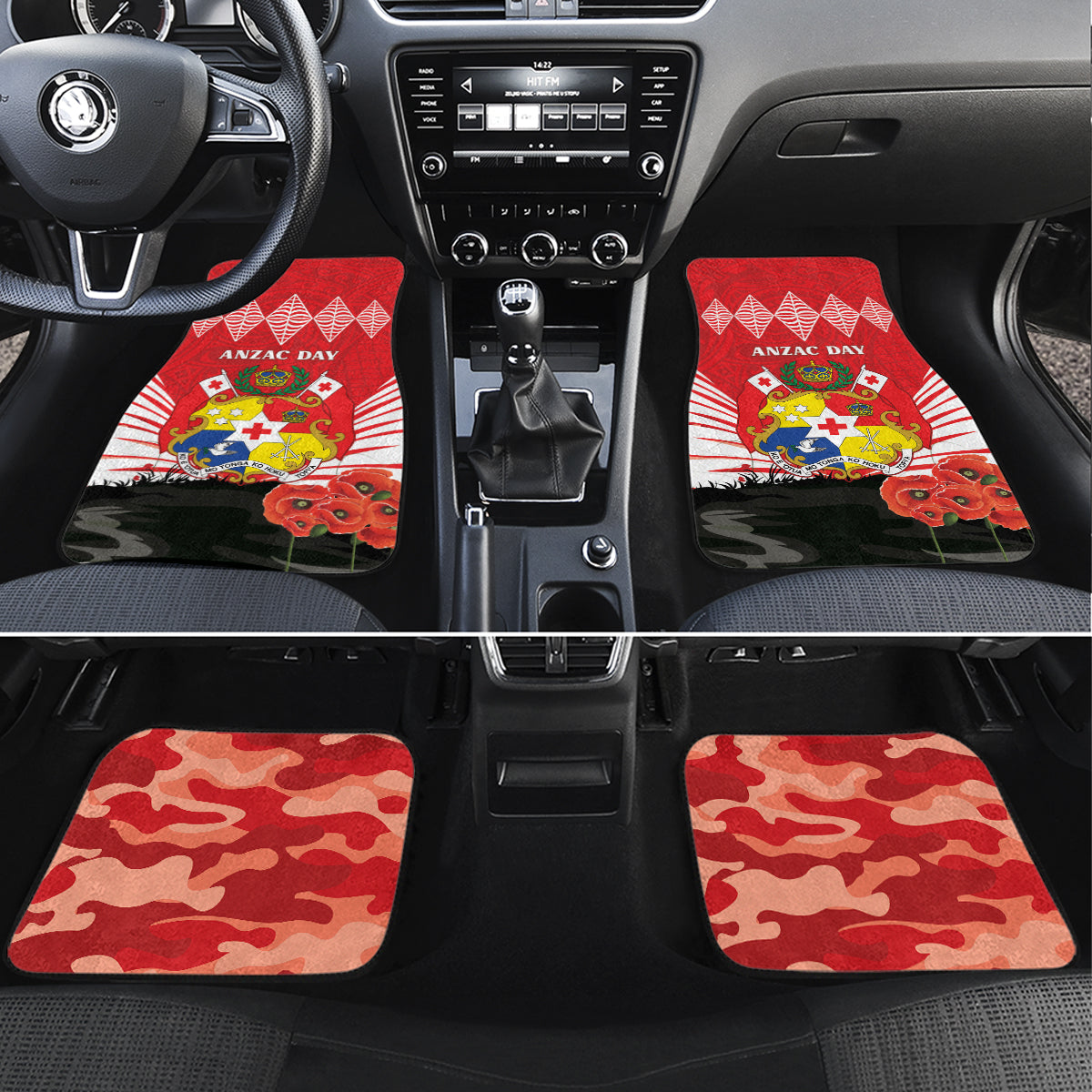 Tonga ANZAC Day Car Mats Camouflage With Poppies Lest We Forget LT14 Set 4pcs Red - Polynesian Pride