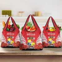 Tonga ANZAC Day Grocery Bag Camouflage With Poppies Lest We Forget LT14 3-pack One Size Red - Polynesian Pride