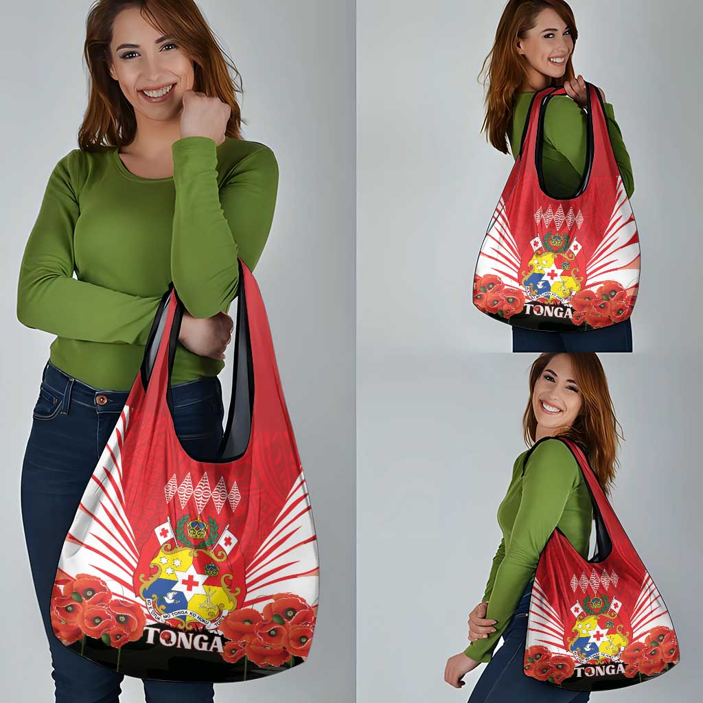 Tonga ANZAC Day Grocery Bag Camouflage With Poppies Lest We Forget LT14 - Polynesian Pride
