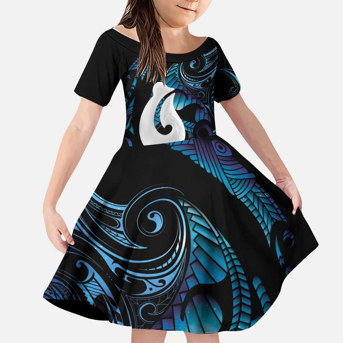 Hei Matau New Zealand Matariki Kid Short Sleeve Dress NZ Fish Hook Maori Art LT14 KID Purple - Polynesian Pride
