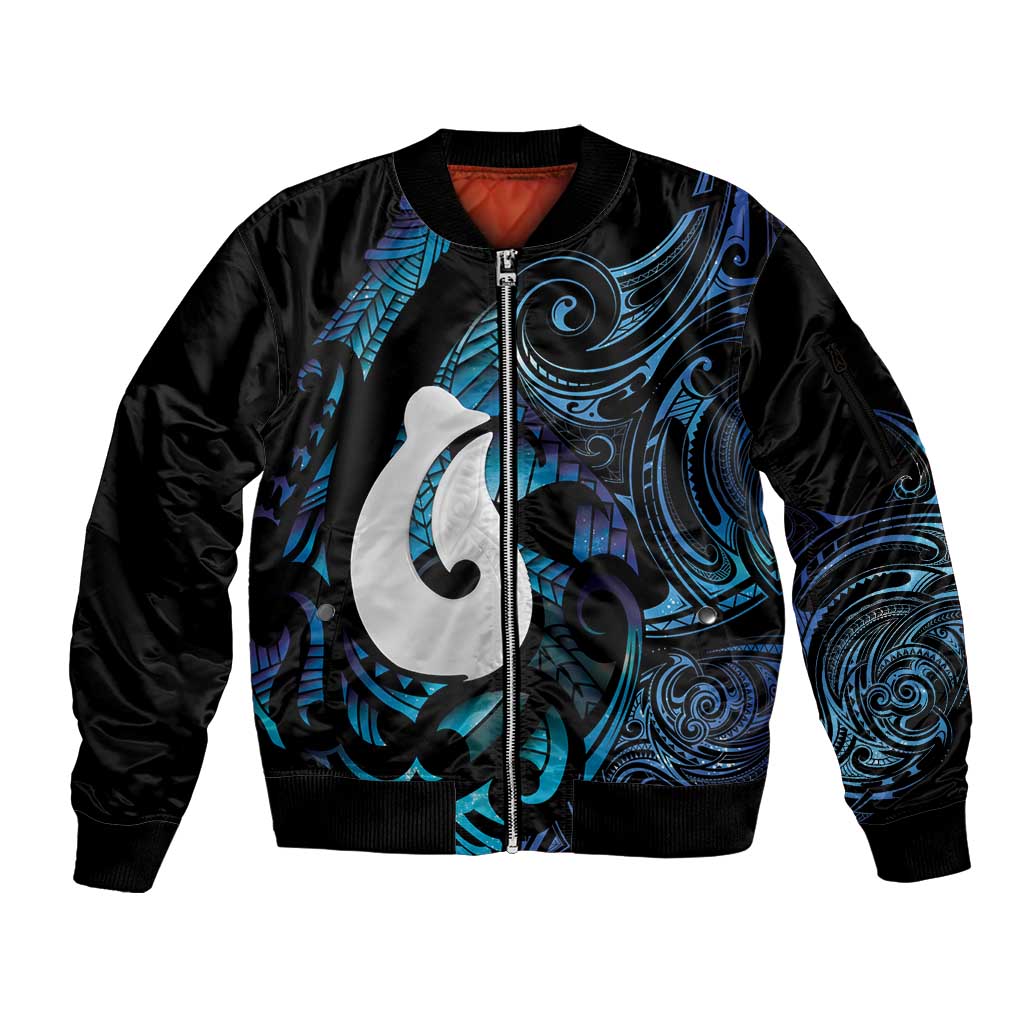 Hei Matau New Zealand Matariki Sleeve Zip Bomber Jacket NZ Fish Hook Maori Art LT14 Unisex Purple - Polynesian Pride