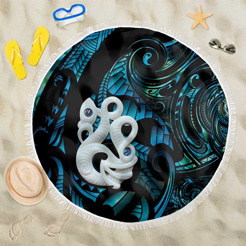 Manaia New Zealand Matariki Beach Blanket NZ Paua Shell Maori Art LT14 One Size 150cm Turquoise - Polynesian Pride