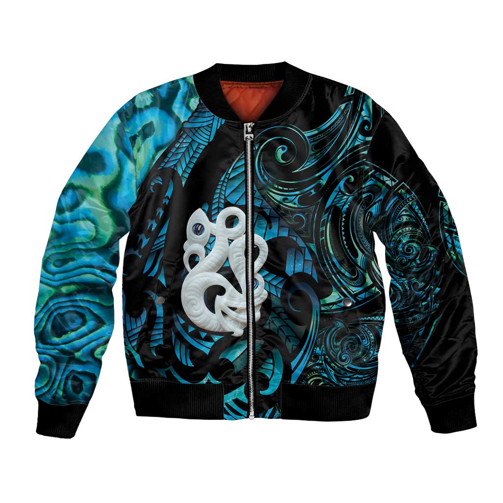 Manaia New Zealand Matariki Bomber Jacket NZ Paua Shell Maori Art LT14 Unisex Turquoise - Polynesian Pride